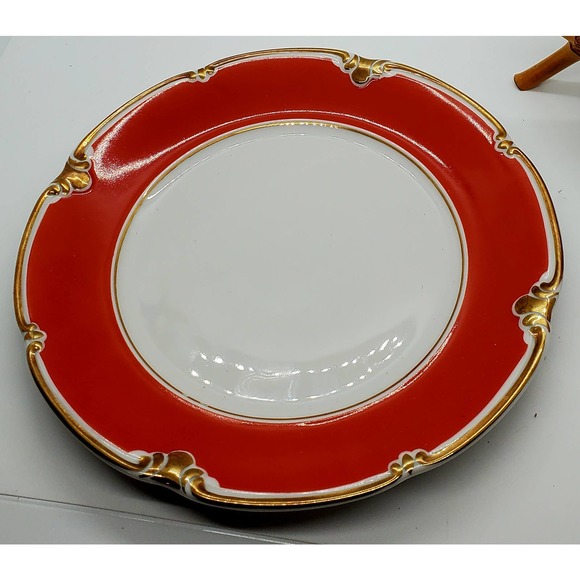 German Vintage Mitterteich Bavaria Red Gilt Gold Saucer Dessert and Plate - - Picture 2 of 7